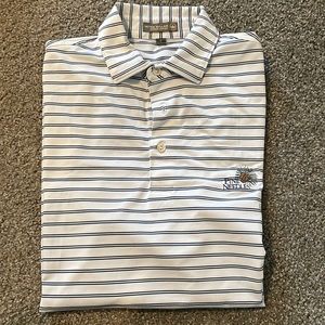 Peter Millar Mens Small Blue and White Striped Polo